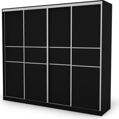 Zdjęcie produktu dla Meblast | Szafa czterodrzwiowa 276x244x65 cm z drzwiami przesuwnymi - Szafa z drążkami na ubrania, szufladami i półkami | Czarny