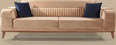 Image de Canapé 3 places, couleur beige, style moderne, idéal pour un salon. Mobilier design en bois