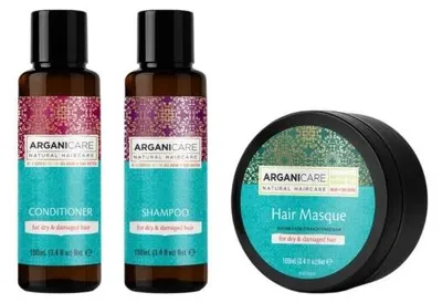 Productafbeelding van Arganicare set: Arganolie en sheaboter, haarmasker, repareert en hydrateert, 100 ml + Arganolie en sheaboter, shampoo, repareert en hydrateert, 100 ml + Arganolie en sheaboter, haarconditioner, repareert en hydrateert
