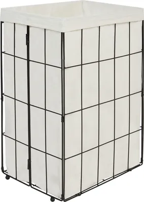 Obrázek produktu pro BELIANI Koš na prádlo černý a světlé dřevo kovový látkový se snímatelným bambusovým víkem víceúčelový moderní design