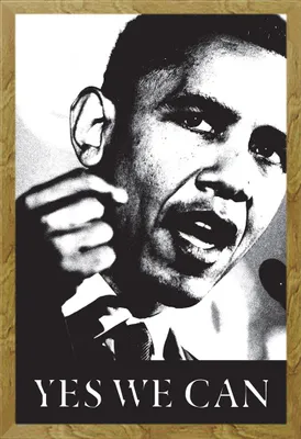 Image de Obama, Barack - Poster - Yes we can  + cadre amovible, Shinsuke® Maxi MDF chêne, vitre acrylique