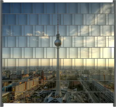 Produktbild von Wallario Zaunsichtschutz mit Motiv Fernsehturm Berlin mit Panoramablick über die Stadt für Ein- und Doppelstabmatten Zäune in der Größe 200 x 180 cm