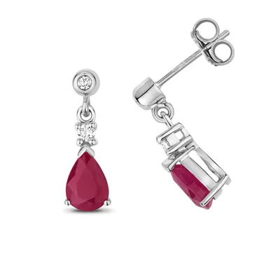 Image de Boucles d'Oreilles Femme Or Blanc 375/1000 et Diamant 0.10 Carat avec Rubis - 16mm*5mm; TRS31779KW