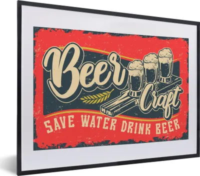 Produktbild von MuchoWow® MuchoWow® Gerahmtes Poster Mancave - Bier - Gläser - Vintage 40x30 cm - Poster mit zchwarzem Bilderrahmen - Bilderrahmen - Poster im Rahmen