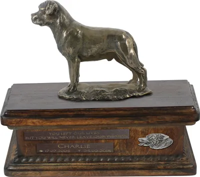 Produktbild von Rottweiler V urne in Hundeasche, personalisierte Urne mit Statue, Holzurne mit Hund von Art-Dog