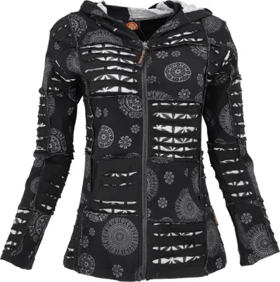 Produktbild von Goa Patchwork Jacke, Boho Kapuzenjacke - Schwarz, Damen, Baumwolle, Größe: L