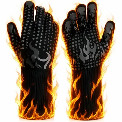 Produktbild von 1 Paar Grillhandschuhe, hitzebeständig bis 800°C, Ofenhandschuh, Kochhandschuhe, Backhandschuhe, für BBQ, Kochen, Backen