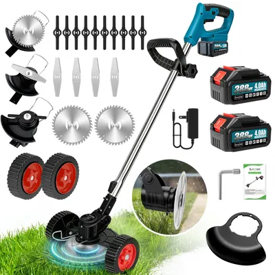 Produktbild von 1200W Akku Rasentrimmer mit 2× 4000mAh Akku 21V, Bürstenloser Motor Rasentrimmer Freischneider mit Akkus & Ladegerät