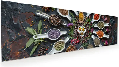 Produktbild von Glasbild 120x40cm in XXL für Wohnzimmer, Schlafzimmer Motiv Kräuter und Gewürze