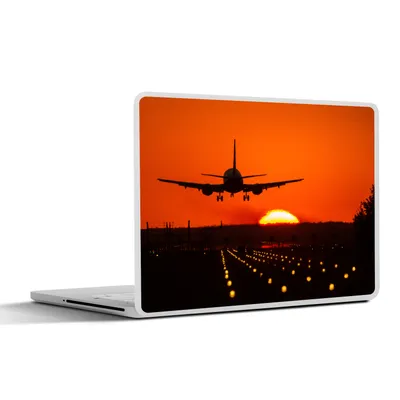 Produktbild von MuchoWow® Laptop Aufkleber Sticker Cover Sonnenuntergang - Flugzeug - Orange - Sonne 32.5x23.5 cm - Sticker für Laptop - Selbstklebend