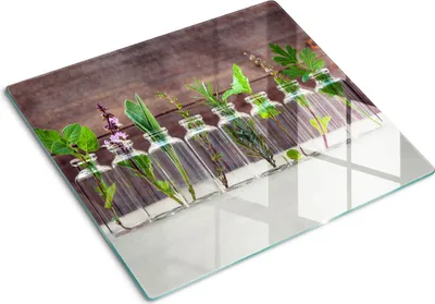 Produktbild von Tulup Glas Herdabdeckplatte Glaskeramikkochfeld-Abdeckung Spritzschutz Glasabdeckplatte Kochplattenabdeckung und Schneidebrett - Einteilig - 60x52 cm Pflanzen in Gläsern