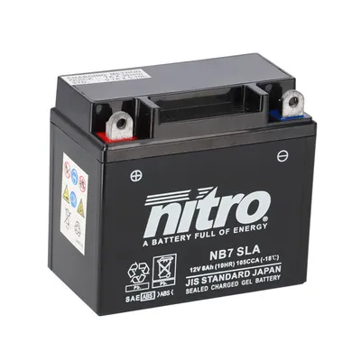 A black battery with branding and specifications printed on it, shown from a slightly elevated diagonal angle.