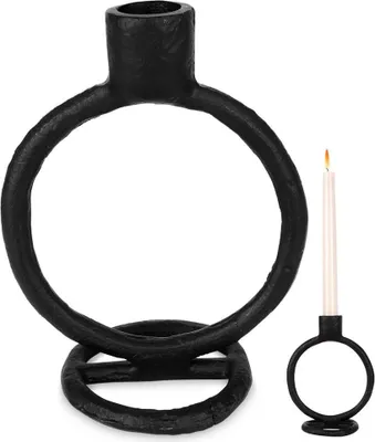Image de Bougeoir en métal noir pour une longue bougie, décoratif pour la table, 15 cm