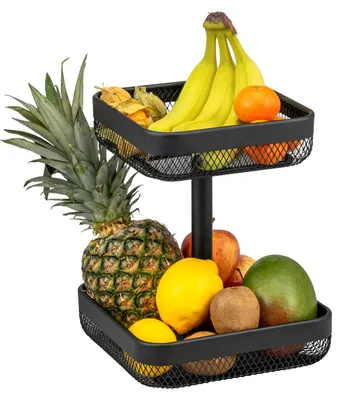 Immagine prodotto di eluno Vassoio angolare a due piani per frutta / Cestino per il pane, ciotola per frutta, cesto per frutta, 20 x 20 cm e 25 x 25 cm, in metallo nero