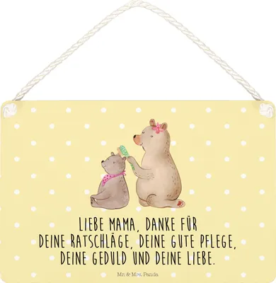Produktbild von Mr. & Mrs. Panda Holzschild Bär Kind DIN A5 - Gelb Pastell - Geschenk, Mutter, Türschild, Muttertag, Familie, wandhänger, holzbild, Mama, Wandbild Holz, Schild