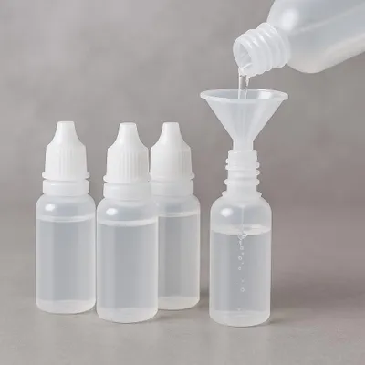 Tropfflaschen-Set, 4×15 ml Kunststoff, mit Trichter, leer, nachfüllbar