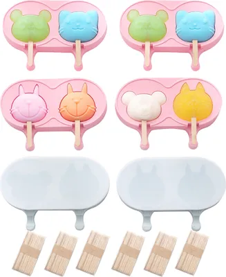 Obrázek produktu pro Formy na zmrzlinu 6 Pack Easy Release Ice Cream Molds With Lid, Funny Silicone Popsicle Molds, Reusable, Cartoon Animal, Cute Ice Cream Molds For Kids With Lid and 120 Wooden Popsicles (formy na zmrzlinu pro děti s víkem a 120 dřevěnými nanuky)