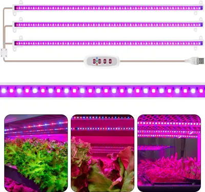 Produktbild von LED Pflanzenlampe Timer,LED Grow Lampe Dimmbar, Pflanzenlicht Rot+Blau, Blumenlampe Wachstumslampe Gewächshaus Kräuter Blume(3 Lichtröhre,50cm)
