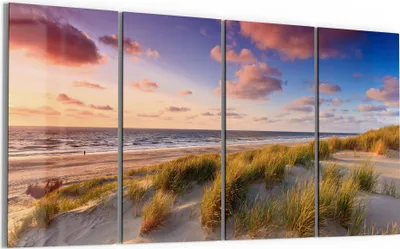 Produktbild von DEQORI Glasbild Echtglas 4x30x60 cm 'Abendroter Dünenstrand' Wandbilder XXL groß