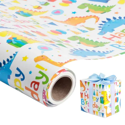 Produktbild von Geschenkpapier mit Dinosauriern, 43 cm x 300 cm, geeignet für Geburtstage