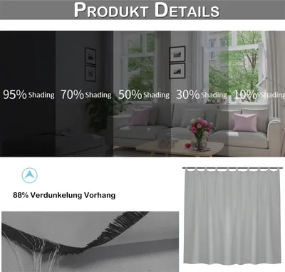 Produktbild von Vorhang Wasserdicht Blickdicht Gardine Sonnenschutz Outdoor Verdunkelungsvorhänge mit Schlaufen für Terrasse Balkon Garten Hof, 254x244cm, Grau