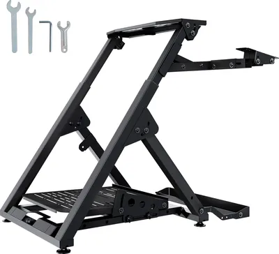 Produktbild von SucceBuy Skládací stojan na závodní volant, výškově nastavitelná univerzální základna pro Logitech & Thrustmaster, robustní rám s pohyblivými koly, kompatibilní s GT/Formula