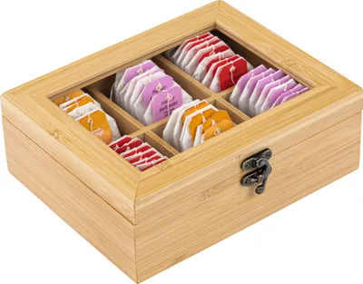 Produktbild von HI Teebox/Box - 6 Facher - Bambusholz - 21 x 17 x 8 cm