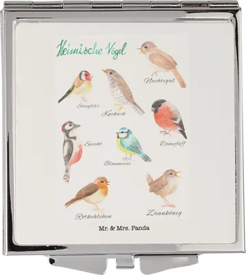 Produktbild von Mr. & Mrs. Panda Kleiner Spiegel Heimische Vögel - Geschenk, Schminkspiegel, Handspiegel, Quadratischer, Dekoration, Kosmetikspiegel, klein