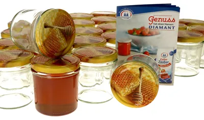 Produktbild von 50er Set Einmachglas 350 ml Deckel Honigwabe Rund- Einkochgläser Vorratsglas Glas Aufbewahrung