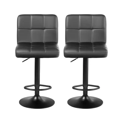 Produktbild von FURNIFY® 2er Set Barhocker ASTA | Höhenverstellbarer Kunstleder-Barstuhl mit Rückenlehne | Schwarz