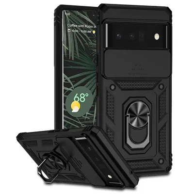 Obrázek produktu pro Pouzdro pro Google Pixel 6 Pro dvouvrstvé pouzdro s posuvným krytem kamery a prstencovým stojánkem černé