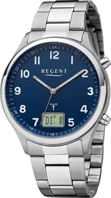 Produktbild von Regent Metall Herren Uhr Armbanduhr Quarz silber Funkuhren D2URFR281
