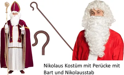 Produktbild von Nikolaus Kostüm Bischof Weihnachten Gr. S - 3XL + Deluxe Perücke mit Bart  + Stab Gr. L/XL
