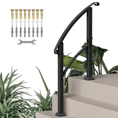 Image de Rampe d'escalier 1 š€ 3 marches garde-corps pour escalier ršŠglable 0-45¡ã avec kit d'installation 71 x 8 x 148 cm noir