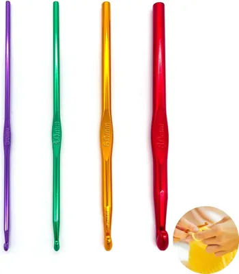 Produktbild von Häkelnadel Set, 4 Stück Crochet Hooks, Multicolor Aluminium Stricknadeln, Metall Häkelnadel Set für Anfänger Oder Profis