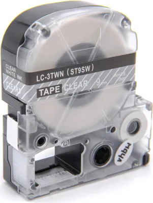 Produktbild von vhbw Schriftband-Kassette kompatibel mit Epson LabelWorks LW-1000P, LW-600P Etiketten-Drucker 8m x 9mm Weiß auf Transparent