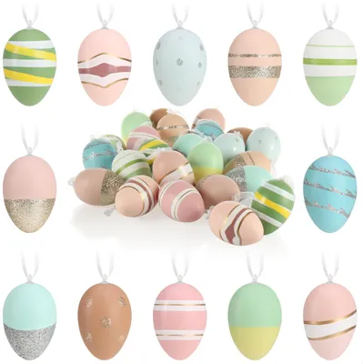 Produktbild von com-four® 24x Dekoaufhänger Ostern - Oster-Eier aus Kunststoff zum Aufhängen - Aufhänger für den Osterstrauß - Eier in bunten Farben