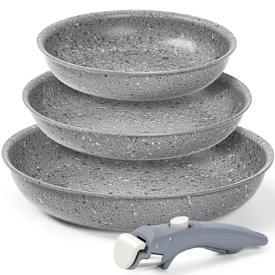 Produktbild von MICHELANGELO Pfannen-Set, 20 cm, 24 cm, 28 cm, Antihaftbeschichtung, Grau