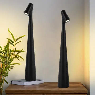 Produktbild von 2x Kabellose LED Tischleuchte Schwarz, Akku Tischlampe mit Touch, Wasserdicht, 3 Helligkeitsstufen, Nachttischlampe für Schlafzimmer & Leselicht
