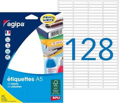 Image de agipa Étiquettes universelles, 6 x 33,5 mm, blanc