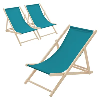 Produktbild von ECD Germany 3x Liegestuhl klappbar aus Holz, Petrol, bis 120kg, 3 Liegepositionen, Sonnenliege Gartenliege Relaxliege Strandliege Strandliegestuhl