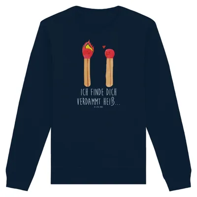 Produktbild von Mr. & Mrs. Panda Baumwoll Pullover Streichhölzer Größe L - French Navy - Geschenk, Liebesbeweis, Sweatshirt, Freundin, Pulli, Liebesgeschenk, Sweater
