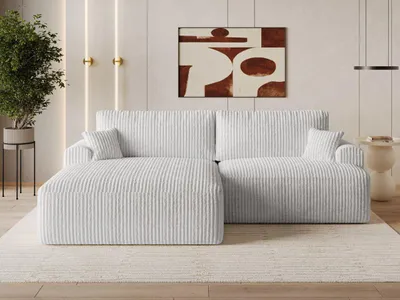 Produktbild von GrainGold Ecksofa L-Form Links Serene - Ecksofa mit Schlaffunktion und Bettkasten - Moderne Ecksofa, Wohnzimmer Ecksofa - Eckcouch Grau (Tilia 86)