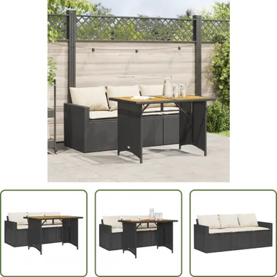 Produktbild von The Living Store 2-tlg. Garten-Essgruppe mit Kissen Schwarz Poly Rattan
