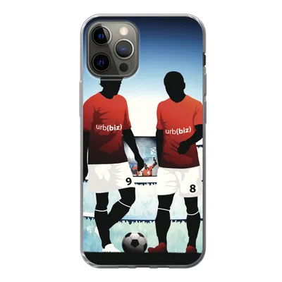Produktbild von MuchoWow® Handyhülle Schutzhülle Hülle für iPhone 12 Pro Eine Illustration von zwei Fußballspielern in einem Stadion - Jungen - Mädchen - Kinder Silikon Softcase Handy Hülle - Abdeckung