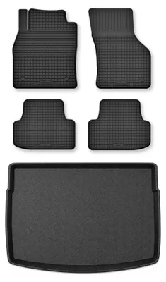 Image de Tapis en caoutchouc + bac de coffre pour Cupra Leon IV 2020-2024 (hayon, plancher réglable, position haute) – 5 pièces, noirs, semi-universel, adapté