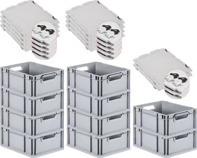 Produktbild von SuperSparSet 10x Eurobox NextGen Economy mit Scharnierdeckel und schwarzen Schiebeschnappverschlüssen | Griffe offen | HxBxT 17x30x40cm | 16 Liter | Eurobehälter, Transportbox, Transportbehälter, Stapelbehälter