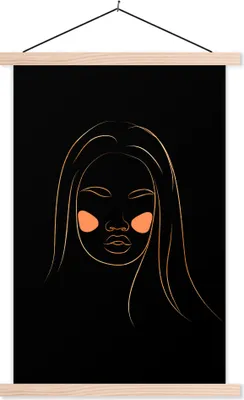 Produktbild von MuchoWow® Textilposter Frau - Gold - Rosa - Strichzeichnung 40x60 cm mit holzfarbenen Rahmen - Poster