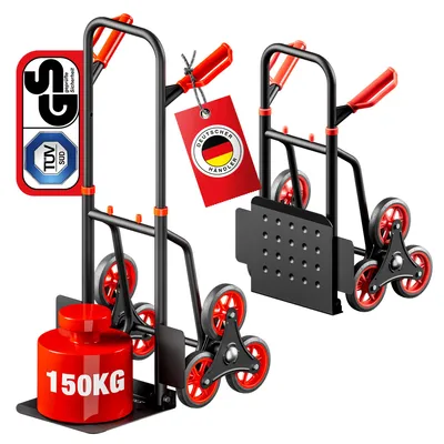 Produktbild von ATHLON TOOLS Treppensteiger-Sackkarre klappbar 150kg – Stahlrahmen mit TPR-Rädern, große Räder leichtgängig & stoßarm, platzsparend zusamm