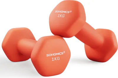 Produktbild von SONGMICS Hanteln, 2er Set, 2 x 1 kg, Hantelset, Kurzhanteln, Hexagon, Neopren-Beschichtung, Krafttraining, Workout, Fitnesstraining, für Zuhause,